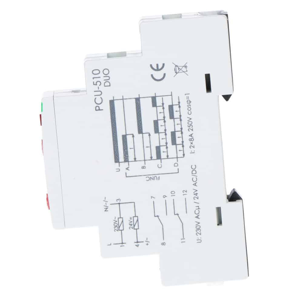 Przekaźnik czasowy PCU-510DUO, napięcie zasilania 230VAC, 24VAC/DC, 2×NO/NC, I=2x8A - obrazek 2
