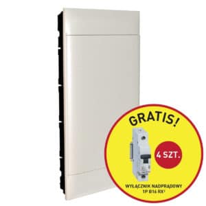 Rozdzielnica podtynkowa PRACTIBOX S 4x12 z drzwiami białymi, do ścian pełnych (54 modułowa) - promocja B16 gratis