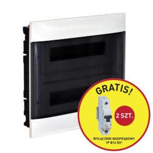 Rozdzielnica podtynkowa PRACTIBOX S 2x12 drzwi przezroczyste, do ścian pełnych (24 modułowa) - promocja B16 gratis