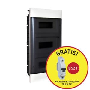Rozdzielnica podtynkowa PRACTIBOX S 3x12 drzwi przezroczyste, do ścian pełnych (36 modułowa) - promocja B16 gratis