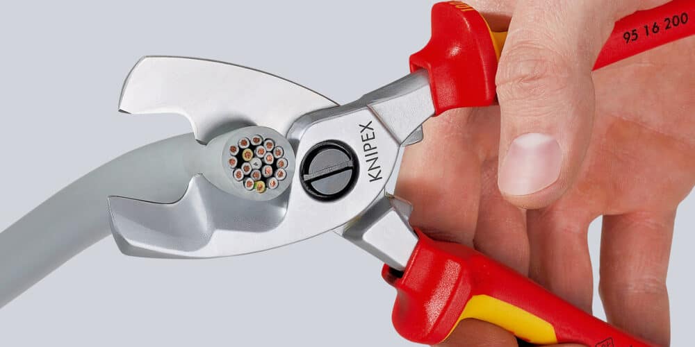 Nożyce do kabli z podwójnym ostrzem z wielokomponentowymi nasadkami, izolowane wg VDE chromowany 200 mm - obrazek 5