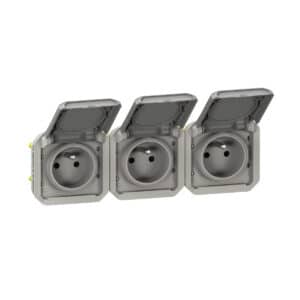 Gniazdo potrójne z uziemieniem 3x2P+Z, poziome, mechanizm 16A-250V~- szare, NOWE PLEXO 55