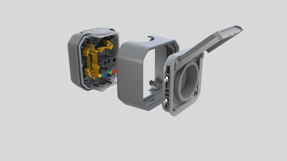 Gniazdo pojedyncze z uziemieniem 2P+Z, zaciski automatyczne, mechanizm 16A-250V~- szare, NOWE PLEXO 55 - obrazek 2