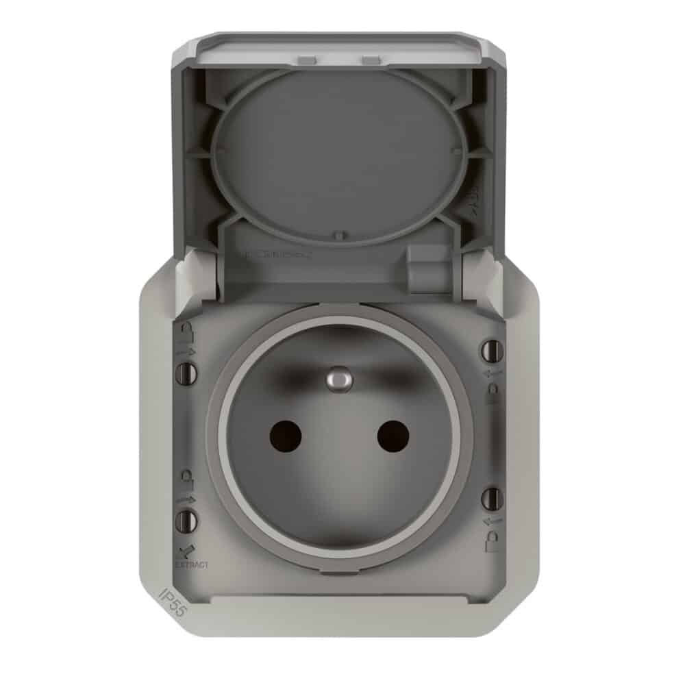 Gniazdo pojedyncze z uziemieniem 2P+Z, zaciski automatyczne, mechanizm 16A-250V~- szare, NOWE PLEXO 55 - obrazek 4