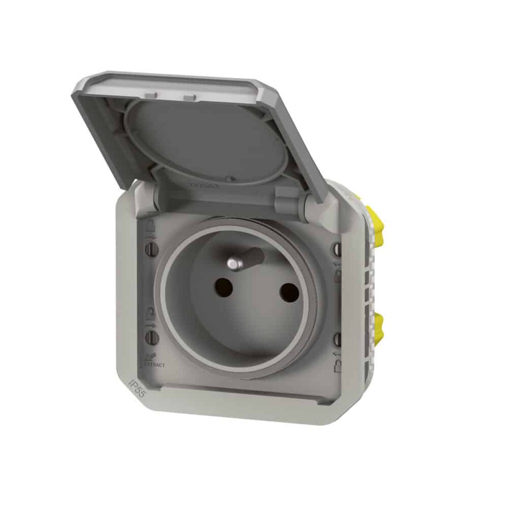 Gniazdo pojedyncze z uziemieniem 2P+Z, zaciski automatyczne, mechanizm 16A-250V~- szare, NOWE PLEXO 55 - obrazek 5