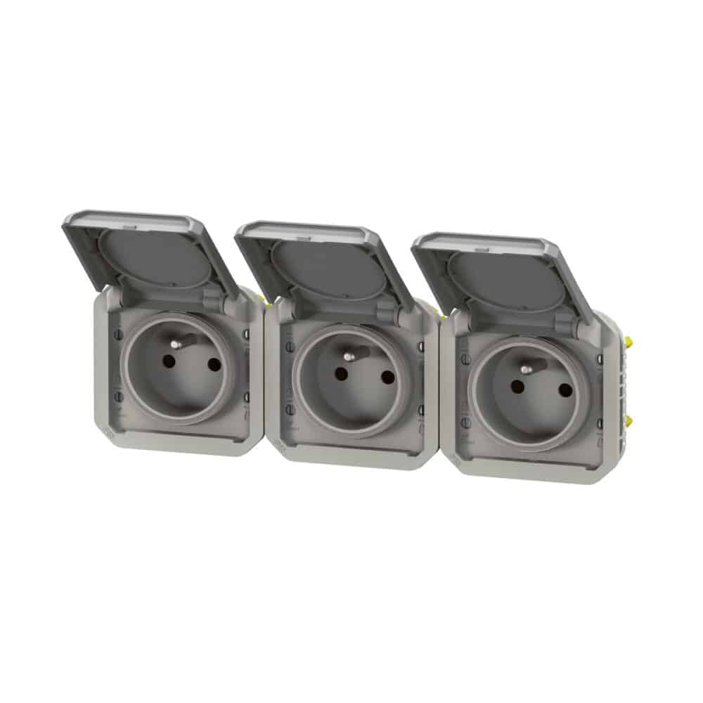 Gniazdo potrójne z uziemieniem 3x2P+Z, poziome, mechanizm 16A-250V~- szare, NOWE PLEXO 55 - obrazek 3