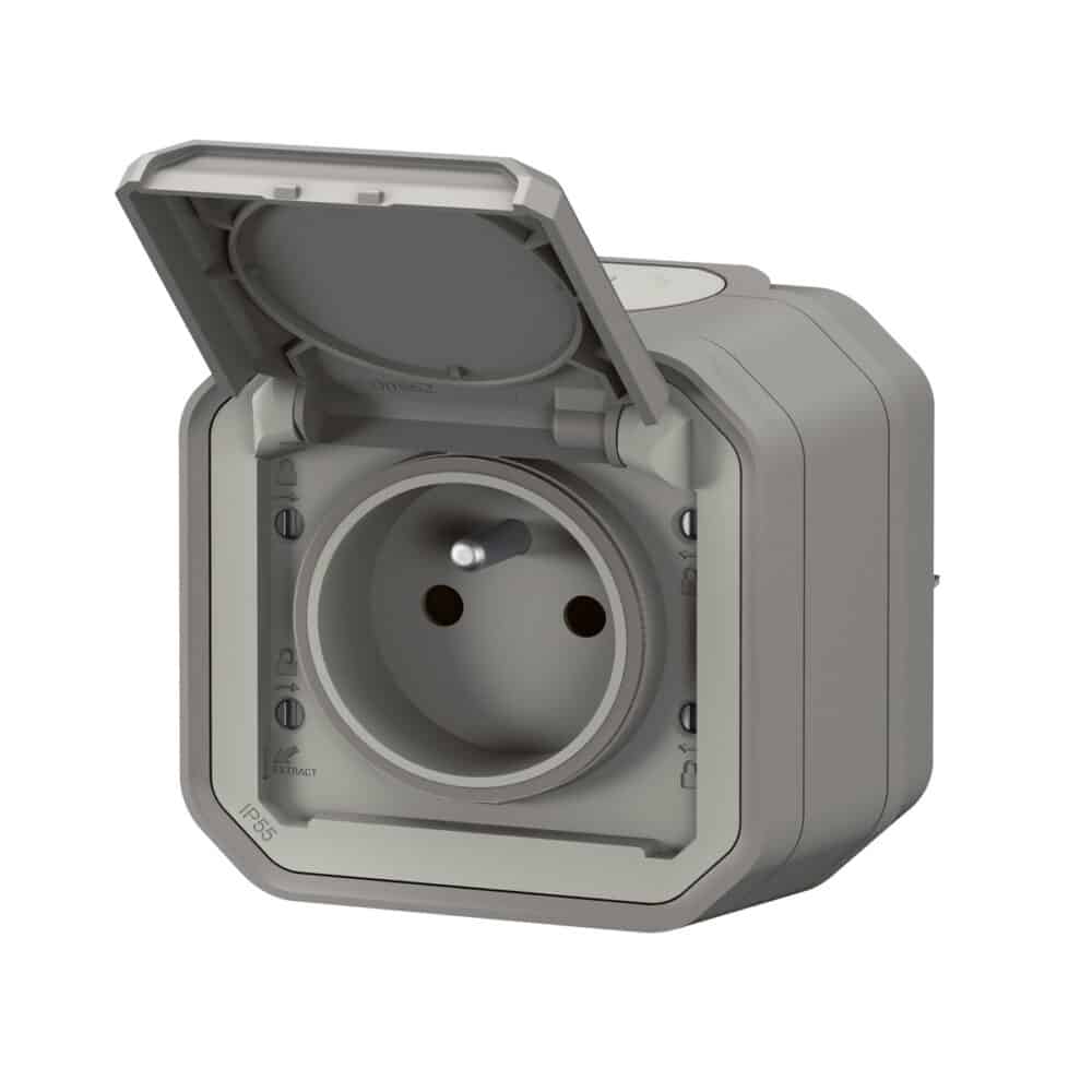 Gniazdo pojedyncze z uziemieniem 2P+Z, zaciski automatyczne, komplet natynkowy 16 A - 250 V~- szare, NOWE PLEXO 55 - obrazek 5