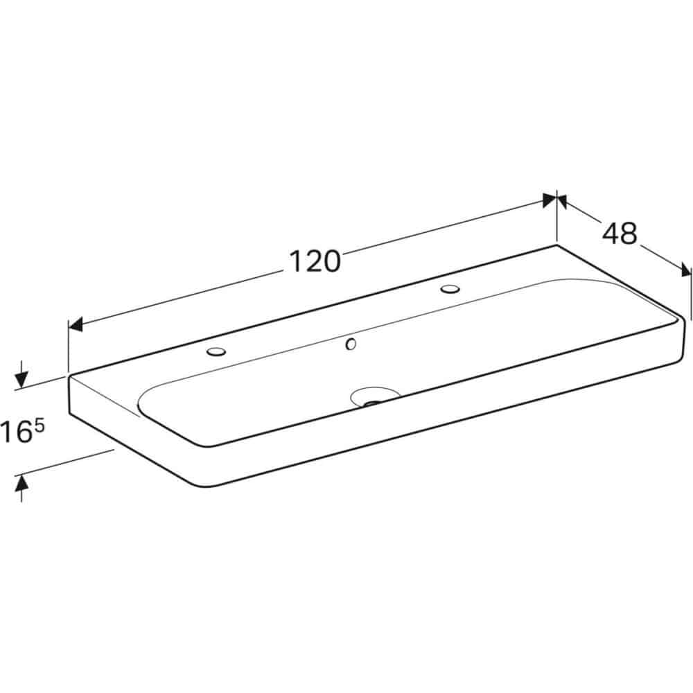 Smyle Square Umywalka, B120cm, H16.5cm, T48cm, z przelewem, z dwoma otworami na baterię - obrazek 3