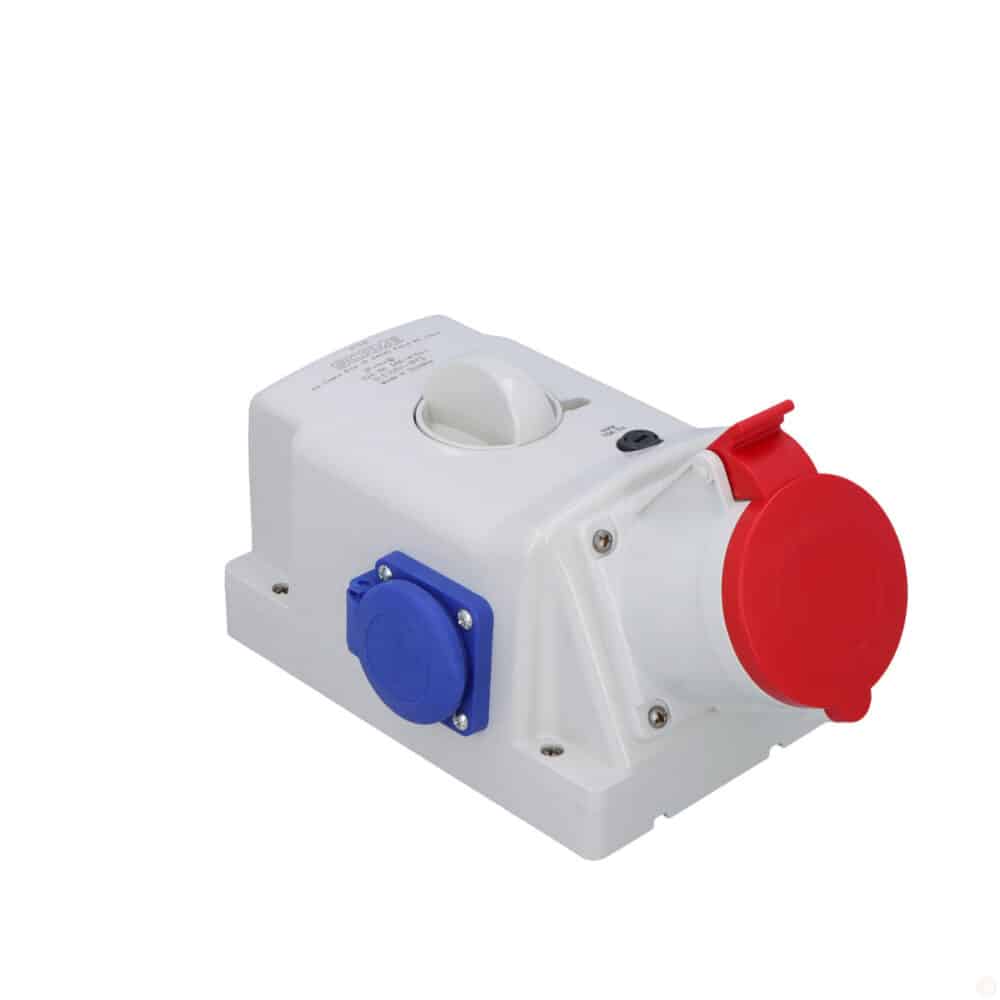 Gniazdo natynkowe OPTIMA-COMBI 3P+N+E 32A + 2x230V z wyłącznikiem 0-1