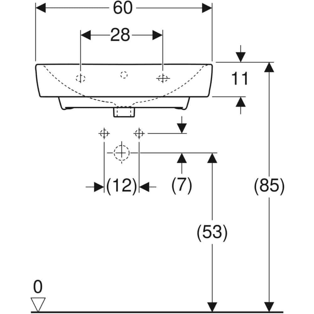 Rekord umywalka, kształt geometryczny, B60cm, H18cm, T45cm, z otworem na baterię, z przelewem - obrazek 2