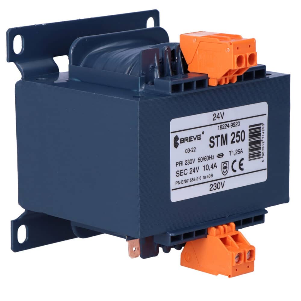 Transformator jednofazowy STM 250VA 230/24V IP00 separacyjny lub bezpieczeństwa z karkasem jednokomorowym