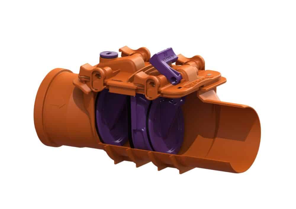 Zawór zwrotny / zasuwa burzowa STAUFIX BASIC DN100 d110, TYP-2, dwie mechaniczne klapy zwrotne, bez ochrony przed gryzoniami, z zamknięciem - obrazek 3
