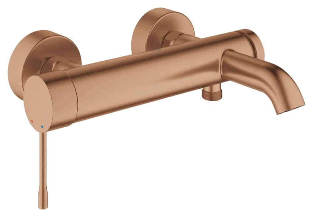 Bateria wannowa Grohe Essence jednouchwytowa, brushed warm sunset, montaż ścienny natynkowy, głowica Ceramiczna 35 mm, ogranicznik temperatury