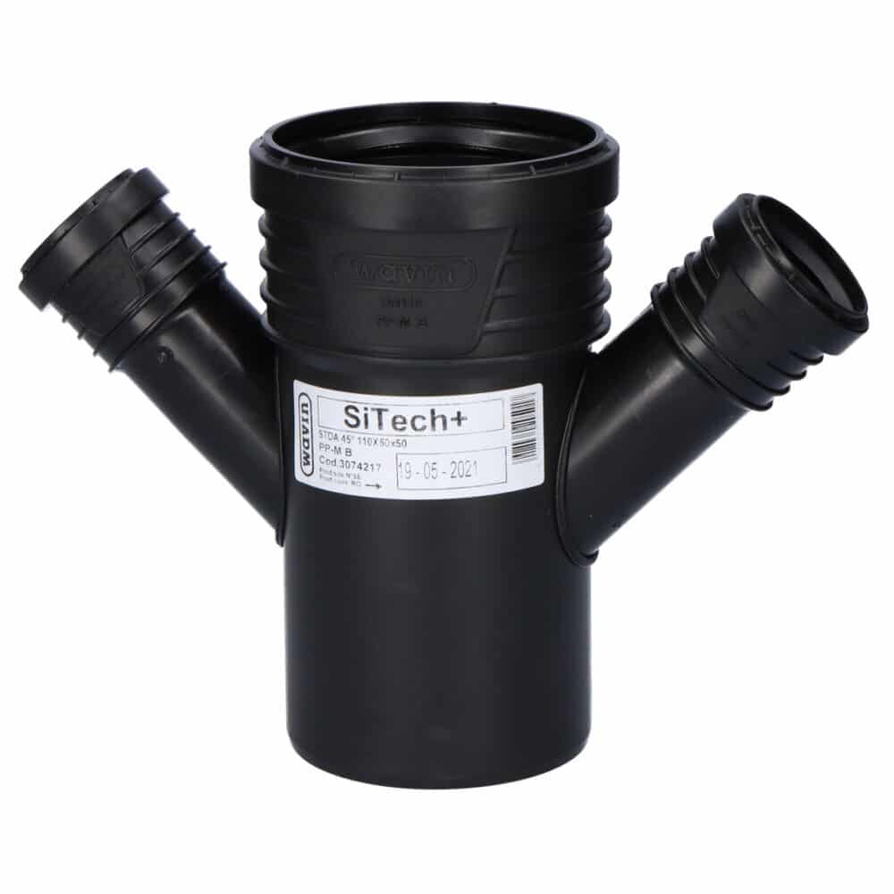 Czwórnik PP-HT Sietch Plus 110x50x50/45 prosty, sanitarny, do kanalizacji wewnętrznej niskoszumowej, kolor czarny - obrazek 4