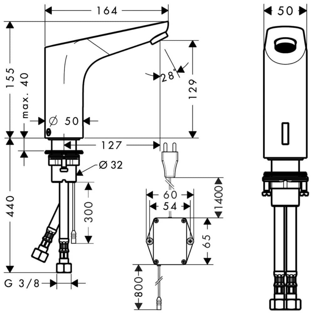 Bateria umywalkowa Focus Elektroniczna bez regulacji temperatury, zasilana z sieci 230V - obrazek 6