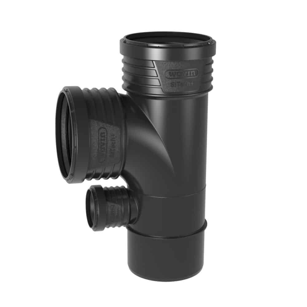 Trójnik PP-HT Sitech Plus specjalny 110x110+50/87.5 jednopłaszczyznowy sanitarny, do kanalizacji wewnętrznej niskoszumowej, kolor czarny - obrazek 2