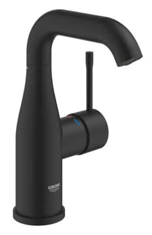 Bateria umywalkowa Grohe Essence M, głowica ceramiczna, zużycie wody 5,7 l/min., obracana wylewka, bez zestawu odpływowego, czarna