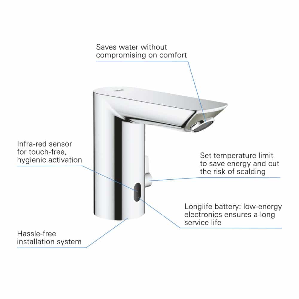 Bateria umywalkowa elektroniczna Grohe Bau Cosmopolitan E, na podczerwień 1 / 2 z mieszaczem i regulowanym ogranicznikiem temperatury, 6V - obrazek 4